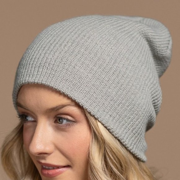 Blush & Belle Accessories - Steel Grey Low Gauge Ribbed Knit Slouchy Beanie
